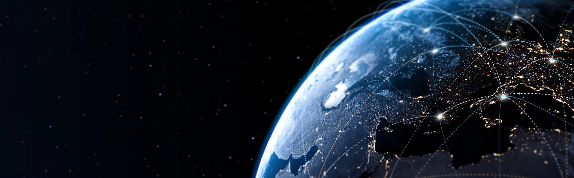 Globe with connected points representing international development networks.
