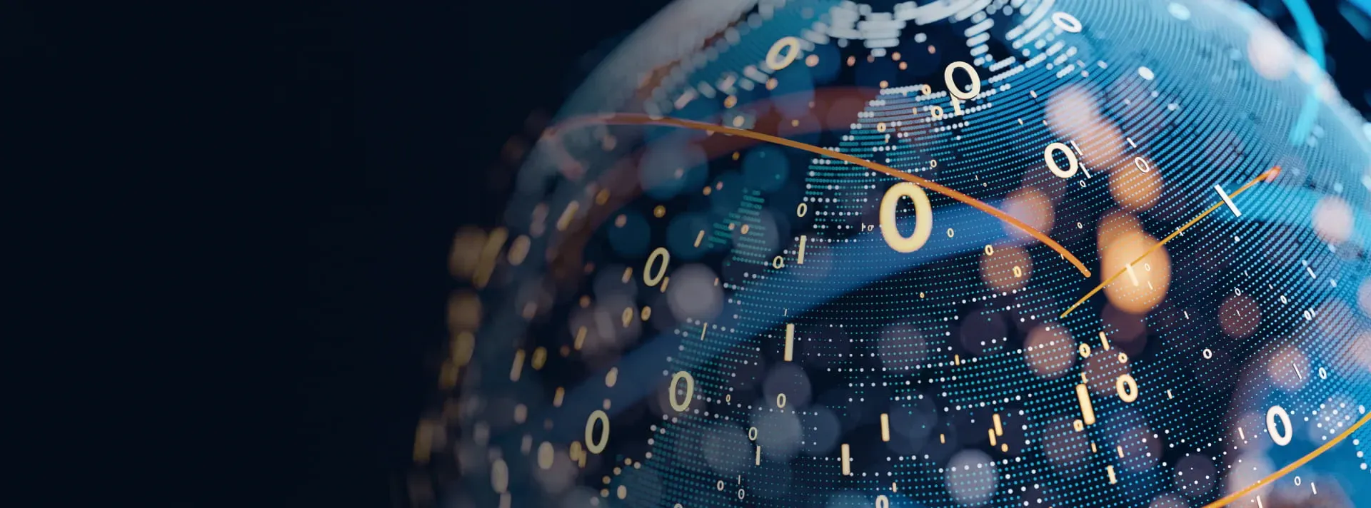 Globe with numbers and pixels symbolizing global data connectivity and international payments.